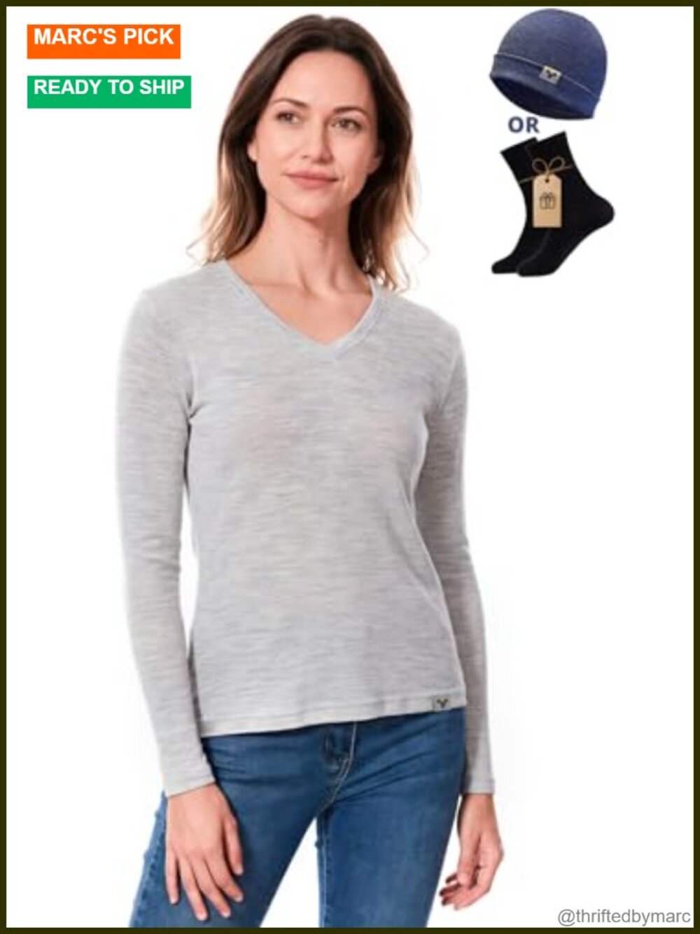 Merino Wool Base Layer Top Womens V-Neck Long Sleeve Thermal